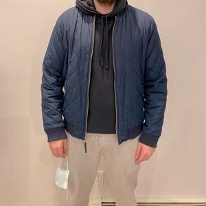 Mens navy quilted bomber jacket